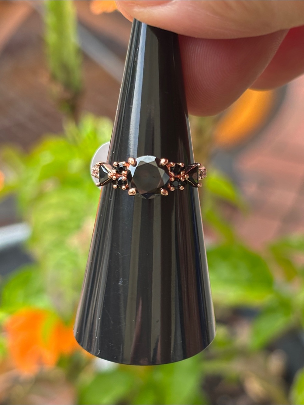Rose Gold Ring with Black Center Stone